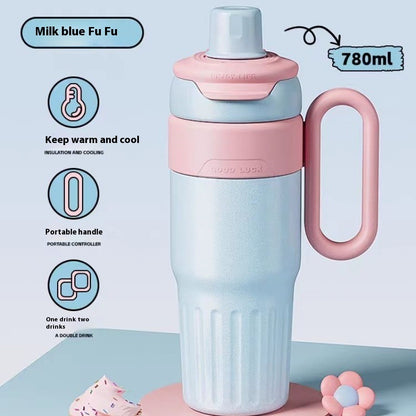 780ml Gradient Double Drink Thermal Cup Stainless Steel With Lid Coffee Cup Thermos Large Capacity Straw Cup For Male And Female